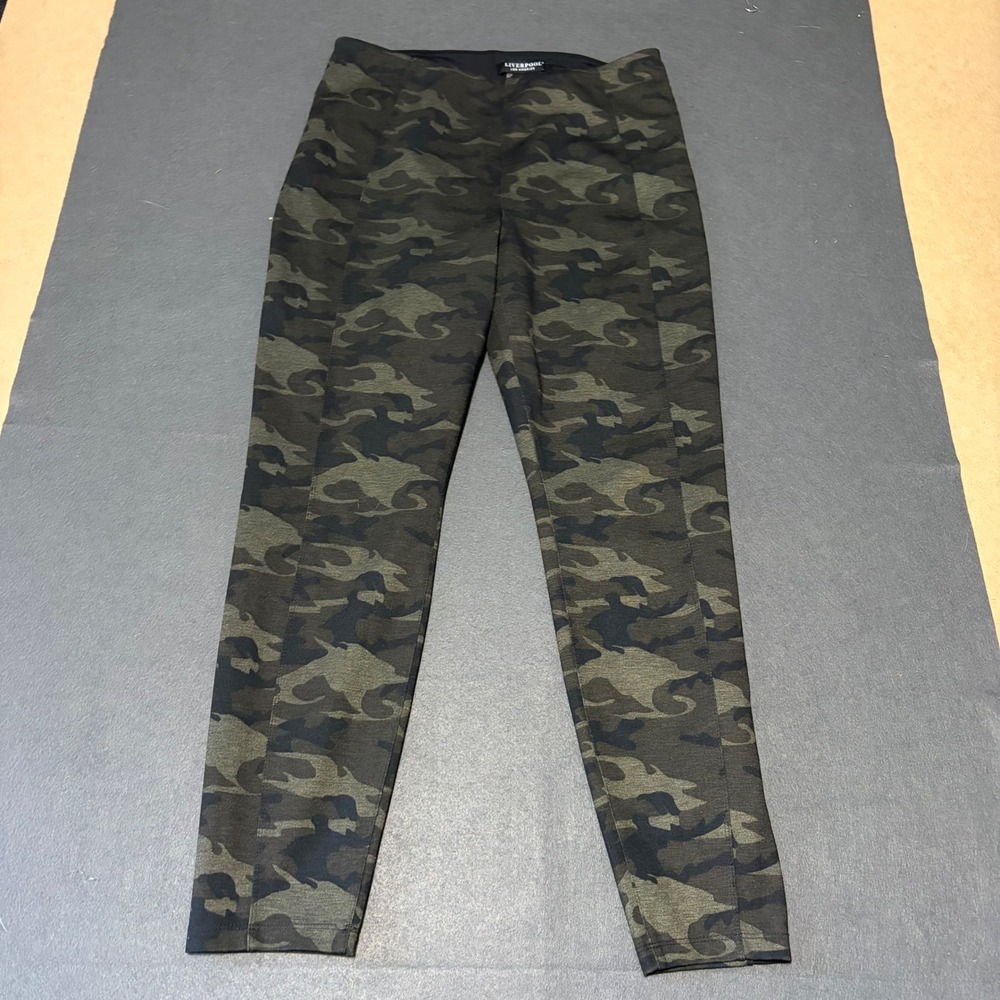 Liverpool Camo Leggings Womens 8 Green Camouflage Pull On Pants Core Indie Fall